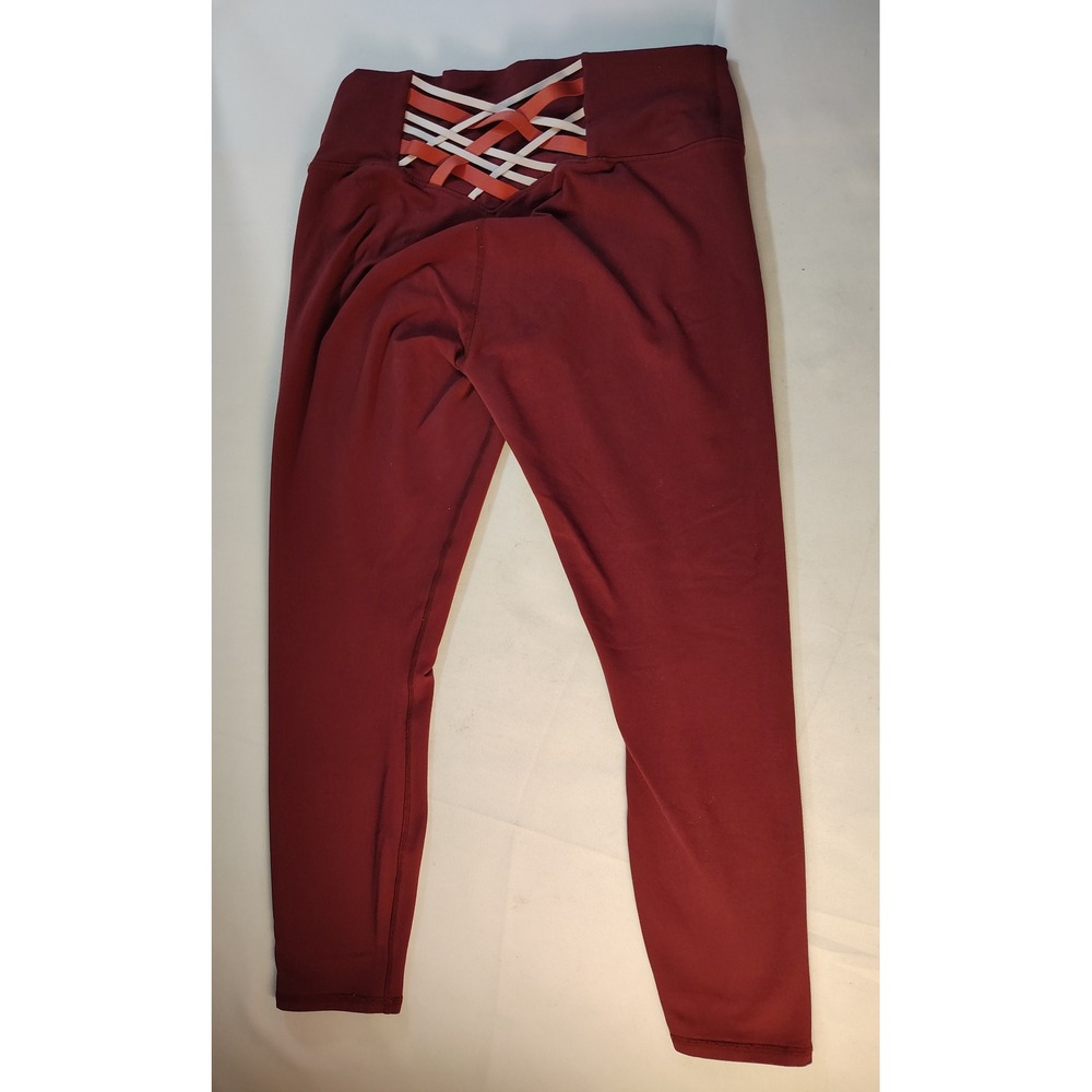 Unbranded Womens S Burgundy High Waisted Lattice Back Crisscross Leggings Ankle